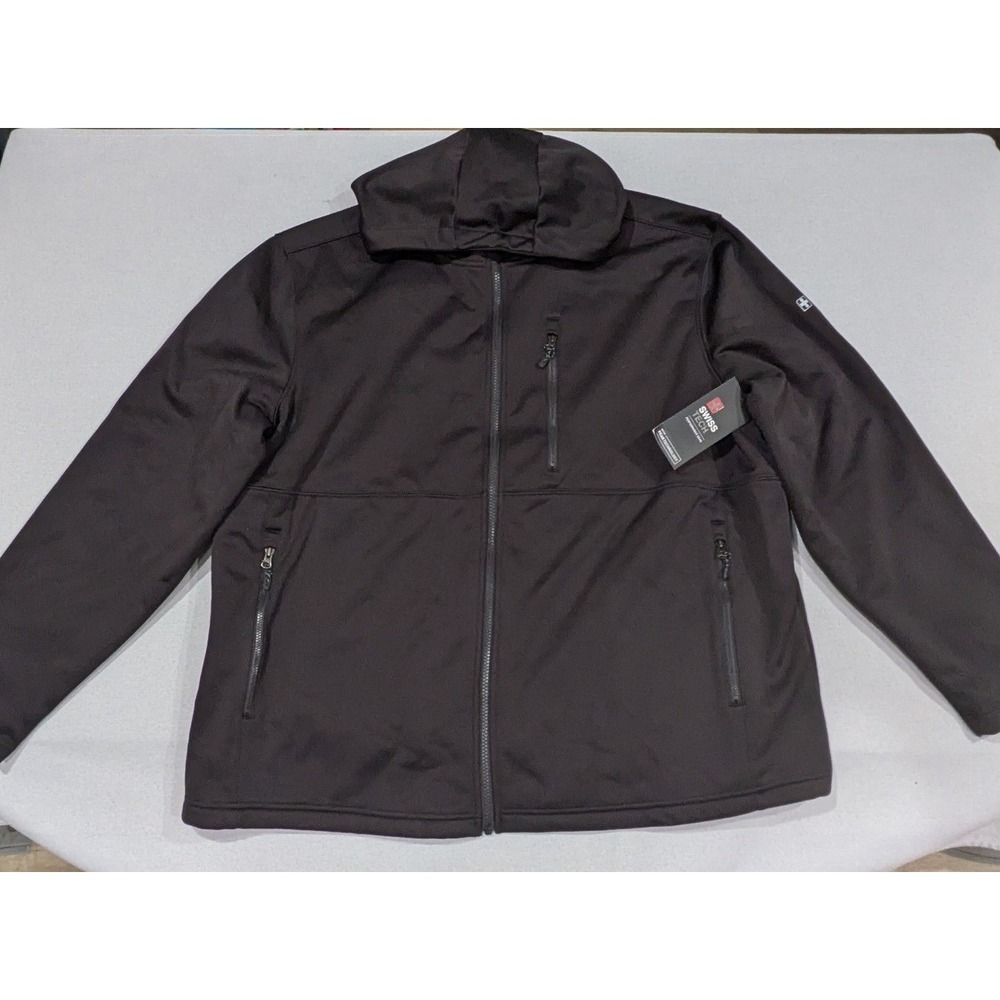 Swiss Tech Jacket Mens 2XL Black Hooded Softshell Performance Gear SW34100126